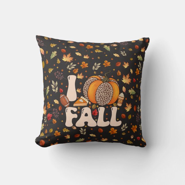 I Love Fall Orange Pumpkin Pattern Throw Pillow (Front)