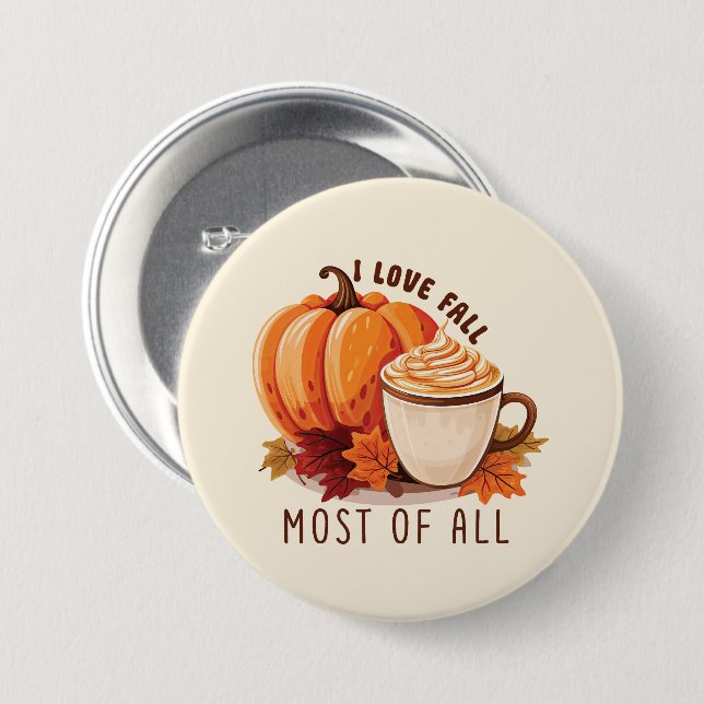 I Love Fall - Pumpkin and Pumpkin Spice Latte Button (Front & Back)