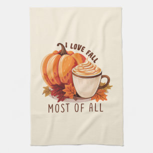 I Love Fall - Pumpkin and Pumpkin Spice Latte Kitchen Towel