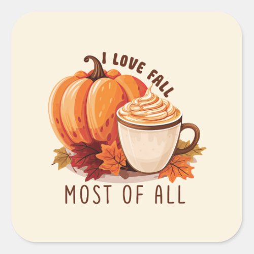 I Love Fall _ Pumpkin and Pumpkin Spice Latte Square Sticker