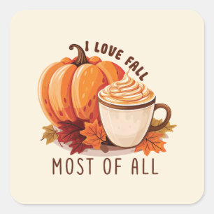 I Love Fall - Pumpkin and Pumpkin Spice Latte Square Sticker