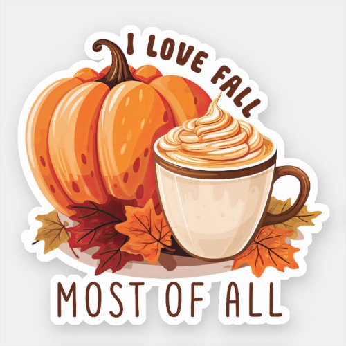 I Love Fall _ Pumpkin and Pumpkin Spice Latte Sticker