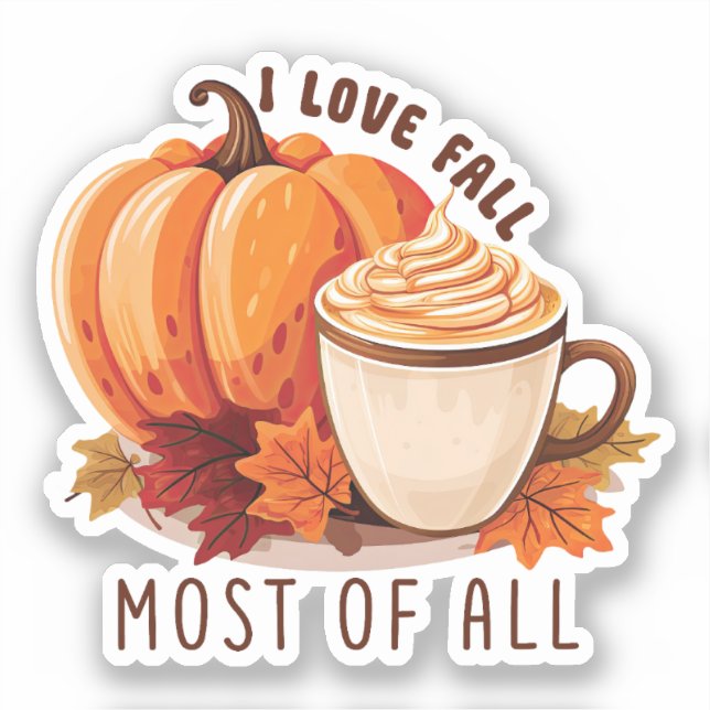 I Love Fall - Pumpkin and Pumpkin Spice Latte Sticker (Front)