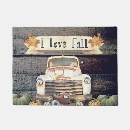I Love Fall Rustic Truck and Autumn Leaves Doormat