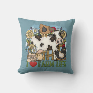 I Love Farm life Animals  Throw Pillow