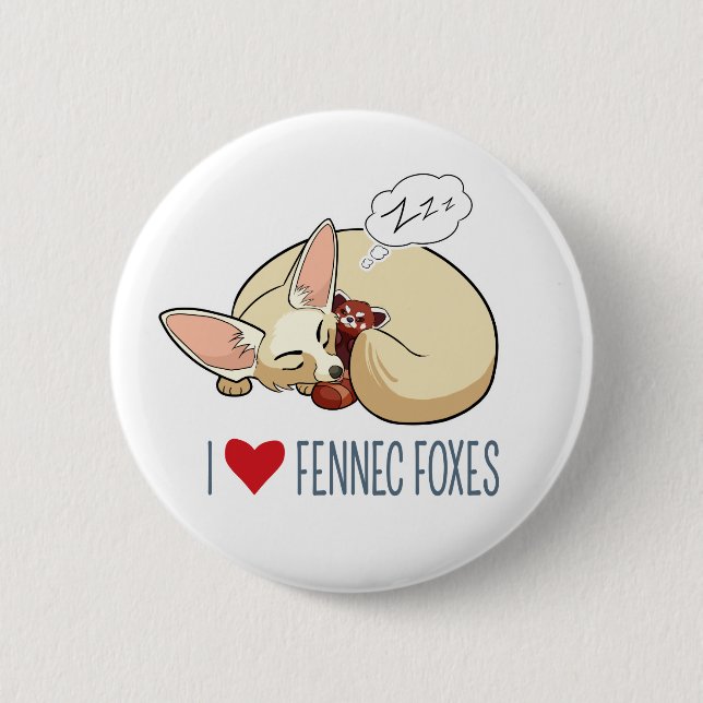I Love Fennec Foxes - Cartoon Fennec Fox Button (Front)