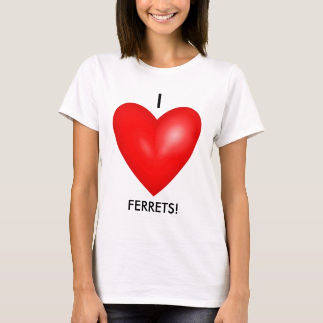 I Love Ferrets with Red Heart Women's T-Shirt (Front)