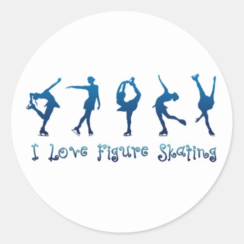 I love figure skating_ blue classic round sticker