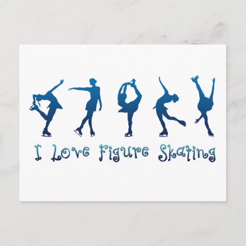 I love figure skating_ blue postcard