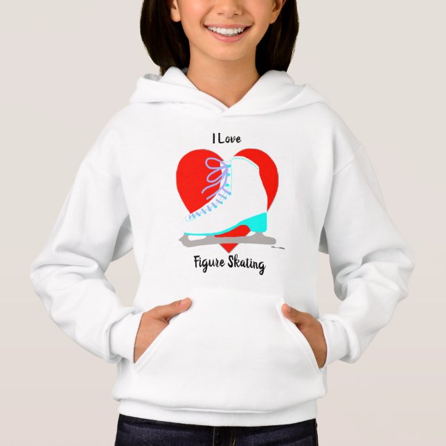 I Love Figure Skating Cute Blue Ice Skate Heart Hoodie (Front)