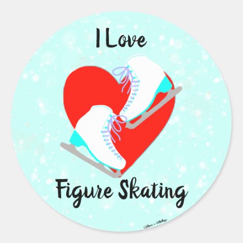 I Love Figure Skating Cute Blue Ice Skaters Classic Round Sticker