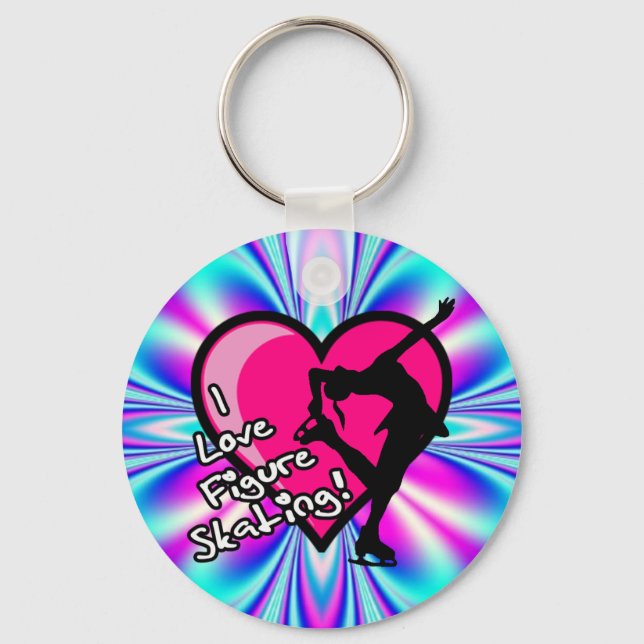 I Love Figure Skating Key Chains - Blue & Pink (Front)