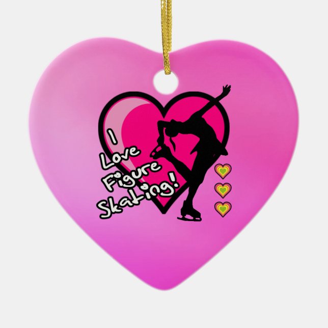 I love figure skating ornament - pink heart (Front)