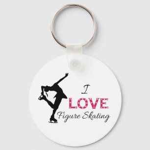 I LOVE Figure Skating, Snowflakes & Skater Keychain