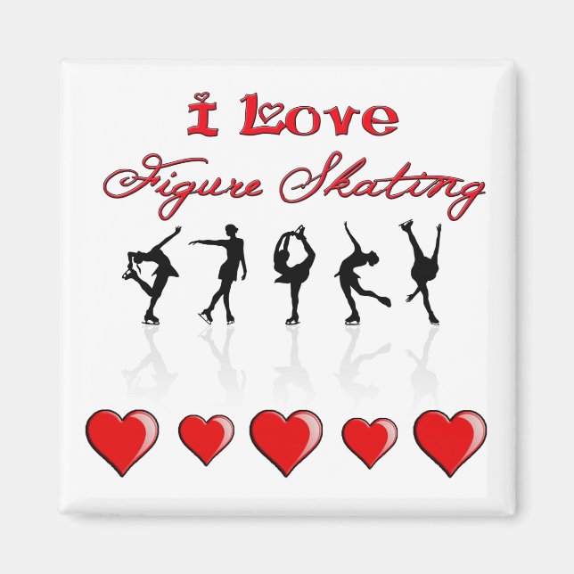 I Love Figure Skating w/ Hearts & Reflections Magnet (Front)