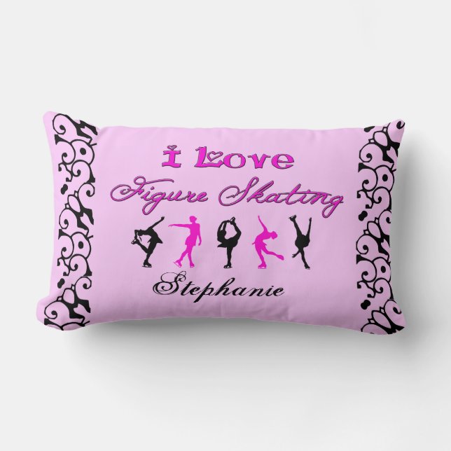 I Love Figure Skating w/ skaters (Pink) Lumbar Pillow (Front)