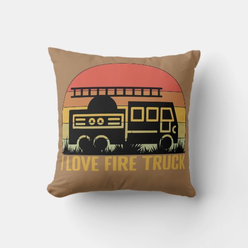 I love Fire Trucks funny future Firefighter retro Throw Pillow