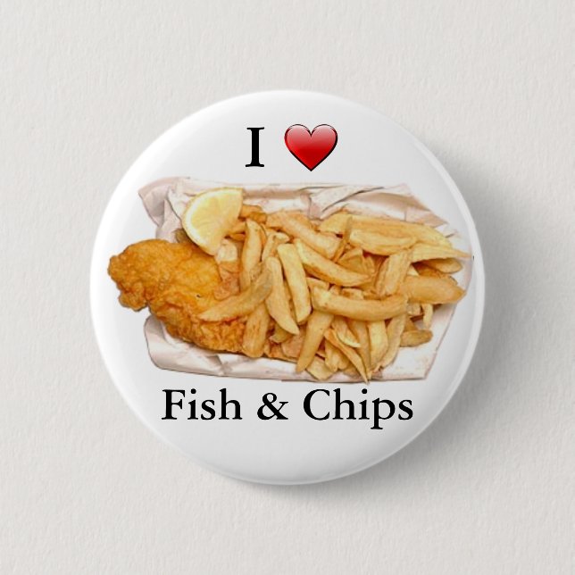 I Love Fish and Chips Pinback Button (Front)