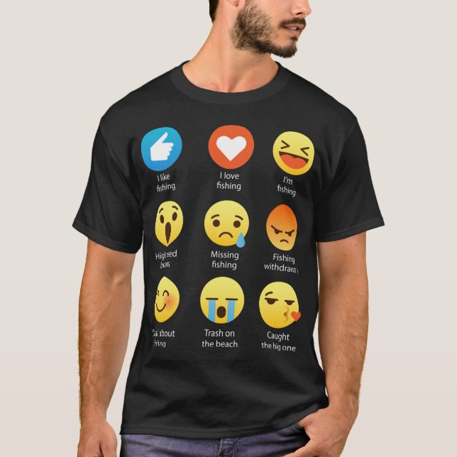 I Love Fishing Emoji Emoticon Graphic Design Tee (Front)