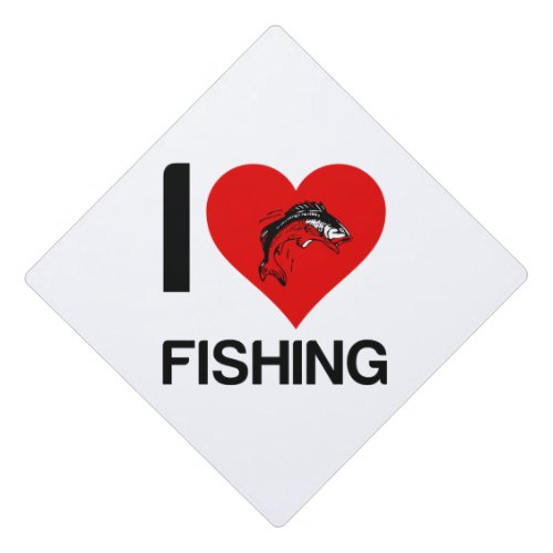 I LOVE FISHING HEART GRADUATION CAP TOPPER