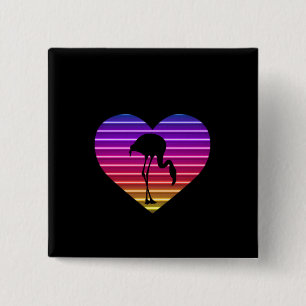 I Love Flamingos 80s Retro Heart Sunset Button
