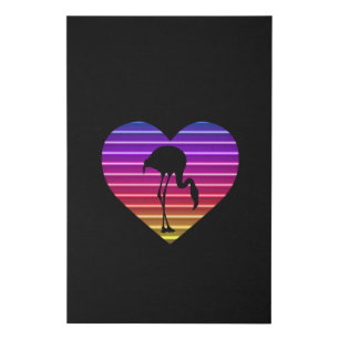 I Love Flamingos 80s Retro Heart Sunset Faux Canvas Print
