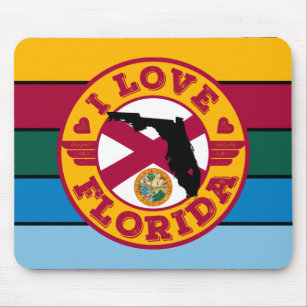 I Love Florida Color Retro Stripes Map and Flag Mouse Pad