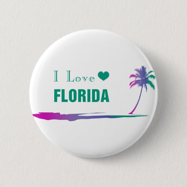 I Love Florida Colorful Green Button (Front)