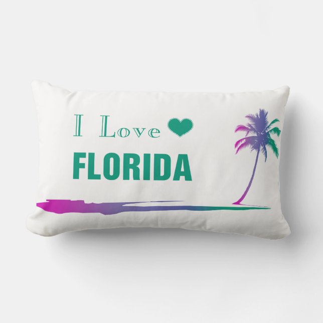 I Love Florida Colorful Green Lumbar Pillow (Front)