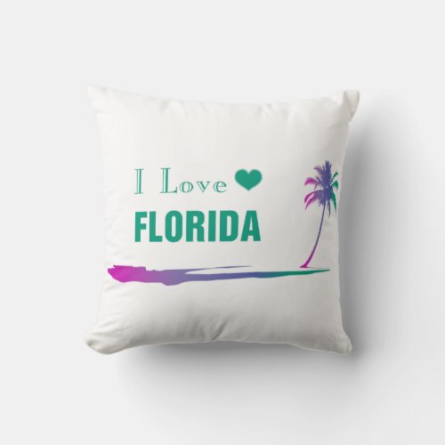 I Love Florida Colorful Green Throw Pillow