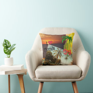 I Love Florida, Colorful Popular Tropical Design, Throw Pillow