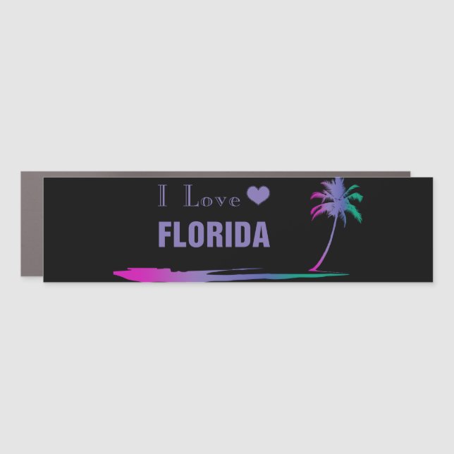 I Love Florida Colorful Purple Car Magnet (Front)