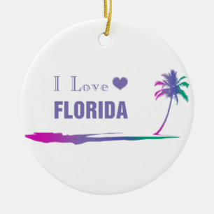 I Love Florida Colorful Purple Ceramic Ornament