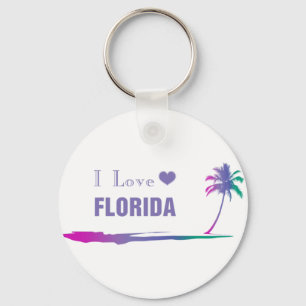 I Love Florida Colorful Purple Keychain