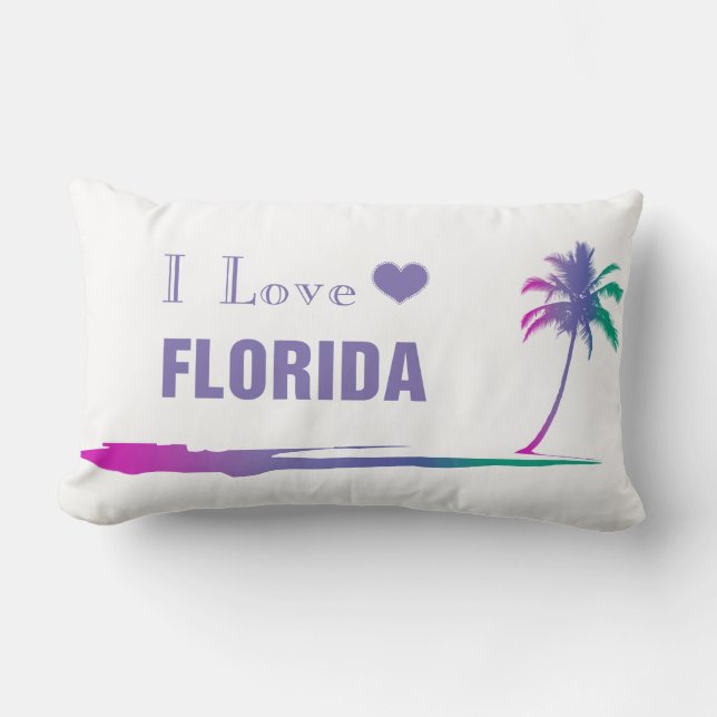 I Love Florida Colorful Purple Lumbar Pillow (Front)