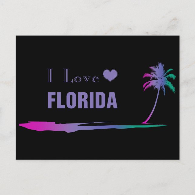 I Love Florida Colorful Purple Postcard (Front)