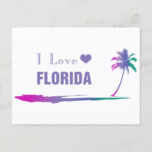 I Love Florida Colorful Purple Postcard
