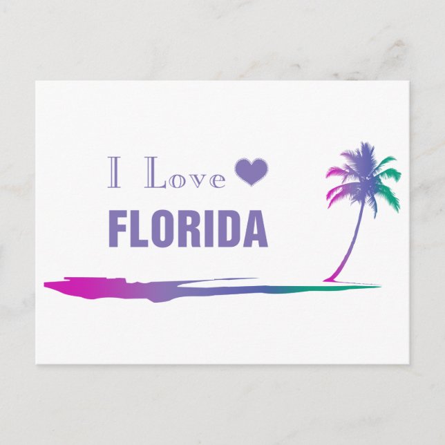 I Love Florida Colorful Purple Postcard (Front)