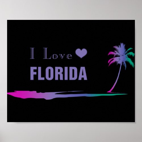I Love Florida Colorful Purple Poster