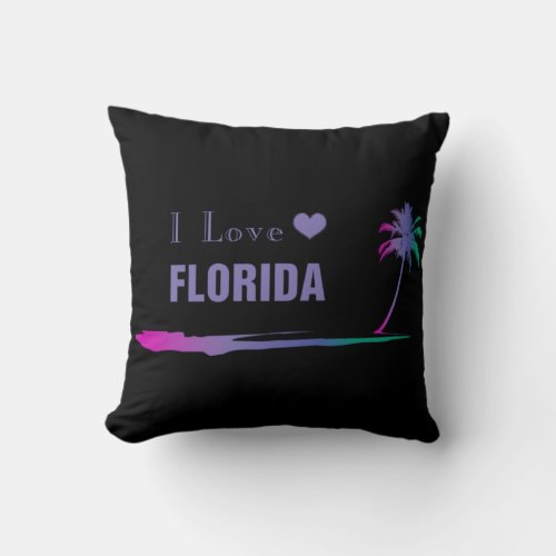 I Love Florida Colorful Purple Throw Pillow