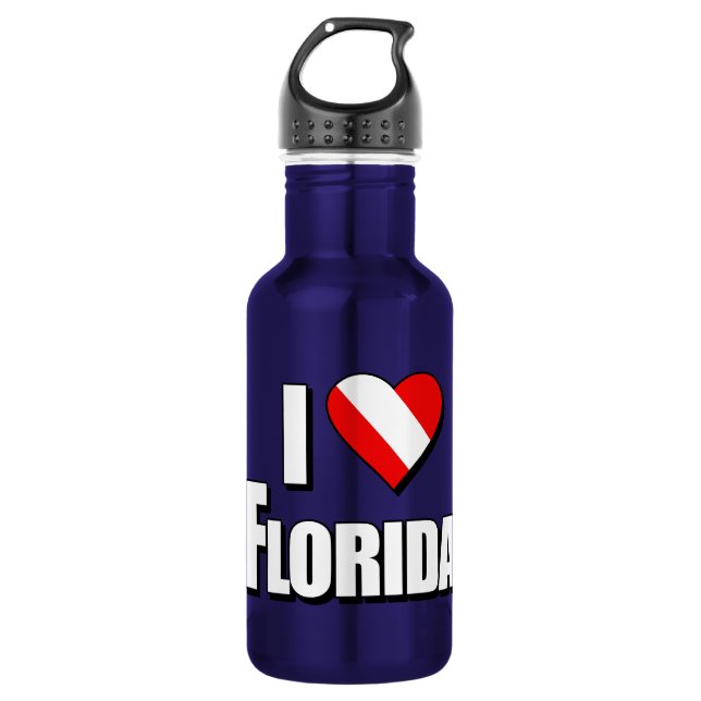 I Love Florida Diving Stainless Steel Water Bottle (Front)