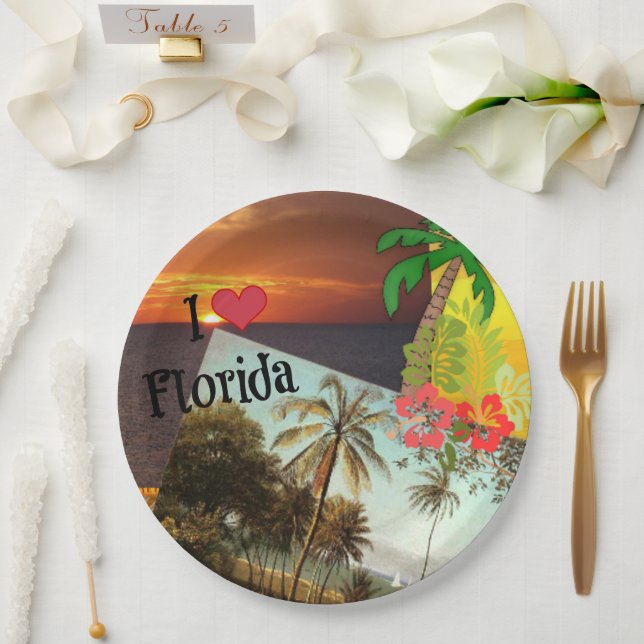 I Love Florida, Popular Tropical Design, Paper Plates (Wedding)