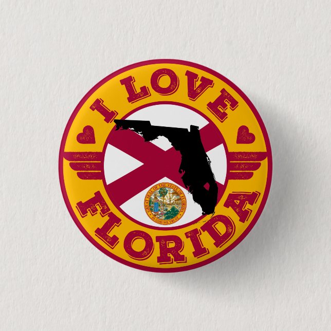 I Love Florida State Map and Flag Button (Front)