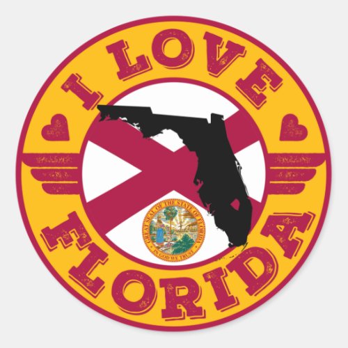 I Love Florida State Map and Flag Classic Round Sticker