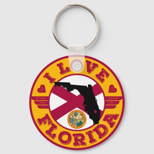 I Love Florida State Map and Flag Keychain