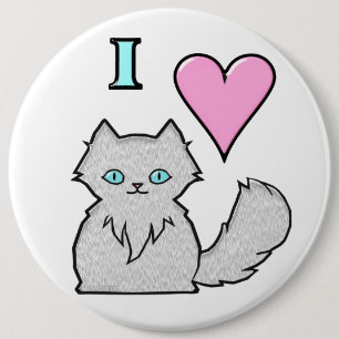 I Love Fluffy White Kitties Pinback Button