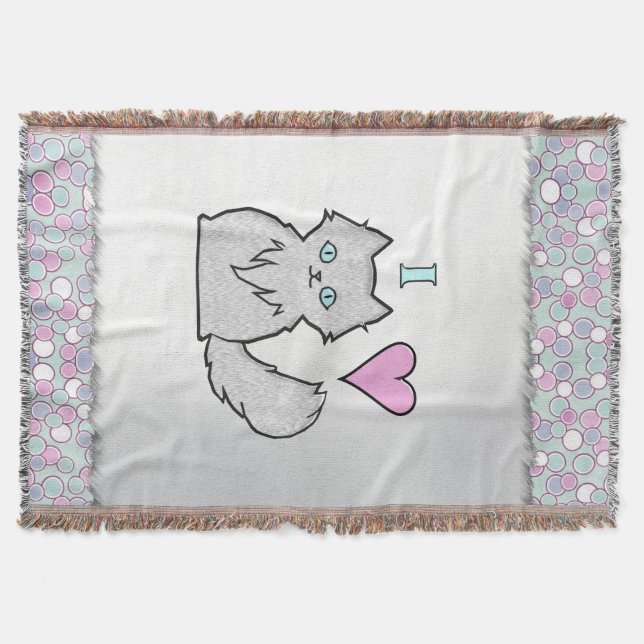 I Love Fluffy White Kitties Throw Blanket (Front)