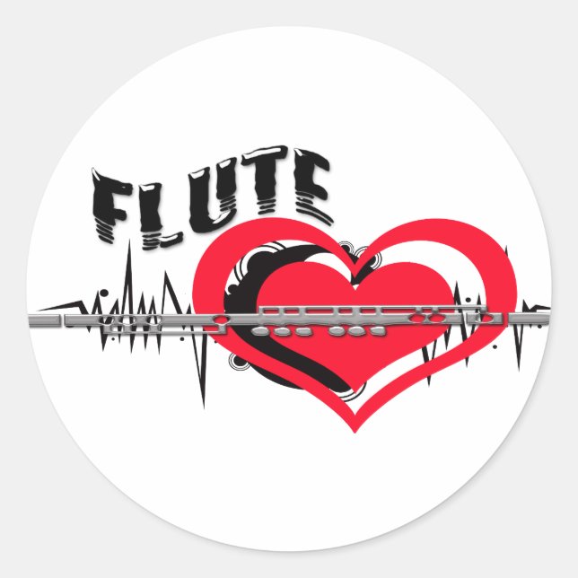 I Love Flute Heart Classic Round Sticker (Front)
