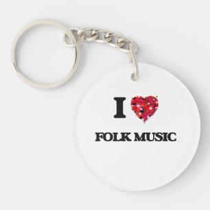 I Love Folk Music Keychain