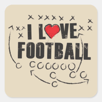 I Love Football - Beige Square 1½" Matte Stickers
